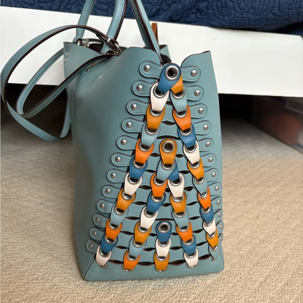 Coach Blue Rogue Tote With Unique Colorful Side Details - Picture 2 of 8